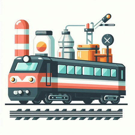 Train on railroad tracks. Vector illustration in flat cartoon style. Railway transport.のイラスト素材