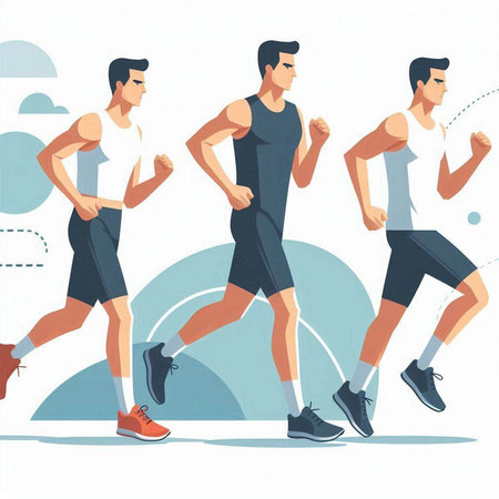 Running people. Sport and healthy lifestyle. Vector illustration in flat styleのイラスト素材