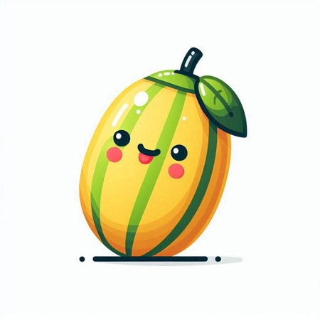 Cute kawaii melon character. Vector flat cartoon illustrationのイラスト素材