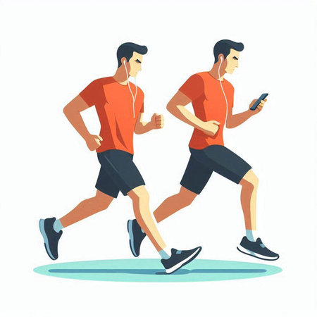 Running men. Healthy lifestyle. Vector illustration in flat cartoon style.のイラスト素材