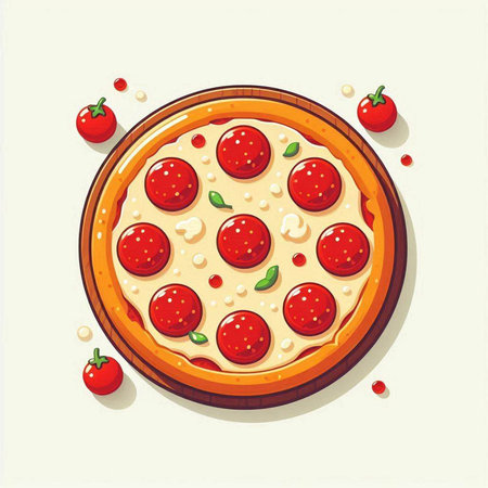 Pizza with pepperoni and mozzarella. Vector illustration.のイラスト素材