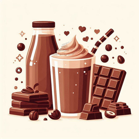 Coffee in a glass with milk and chocolate. Vector illustration.のイラスト素材