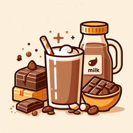 Illustration of a glass of hot chocolate with milk and chocolate barsのイラスト素材
