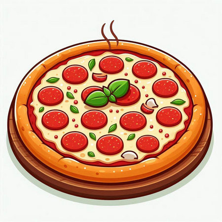 Pizza with mozzarella, tomato and basil. Vector illustration.のイラスト素材