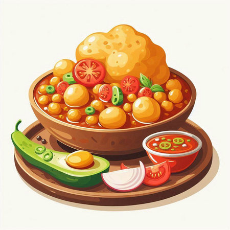 Illustration of chickpea curry in a bowl. Vector illustration.のイラスト素材