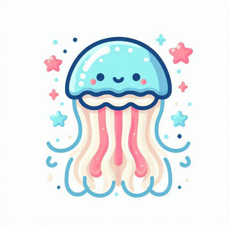 Cute cartoon jellyfish. Vector illustration isolated on white background.のイラスト素材
