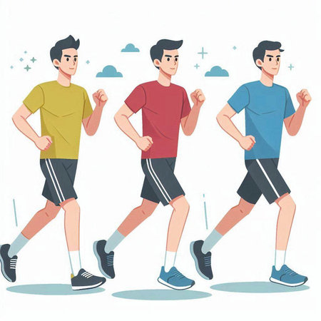 Set of running men. Flat style vector illustration isolated on white background.のイラスト素材