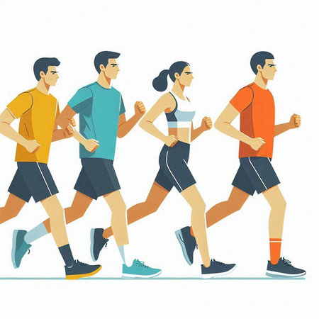 Group of people running. Men and women jogging. Vector illustrationのイラスト素材