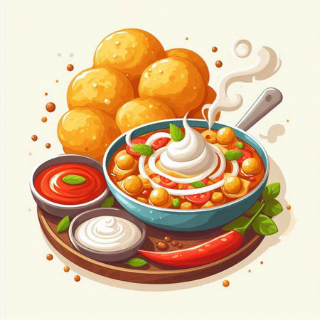 Illustration of a bowl of chickpeas with sour cream and sauceのイラスト素材