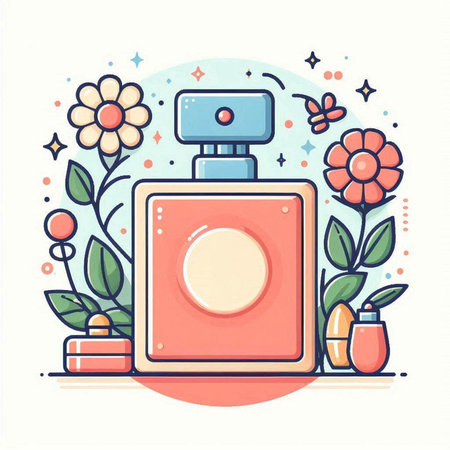 Perfume bottle with flowers. Vector illustration in flat style.のイラスト素材