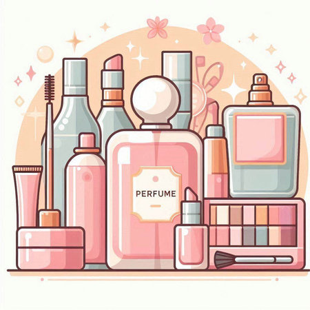 Cosmetics and make-up products. Vector illustration in flat style.のイラスト素材