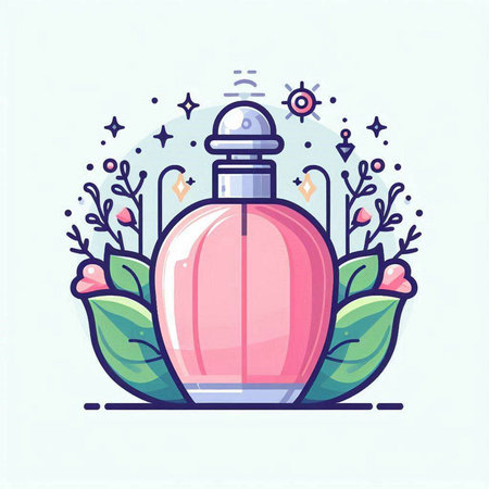 Perfume bottle with floral elements. Vector illustration in line art style.のイラスト素材
