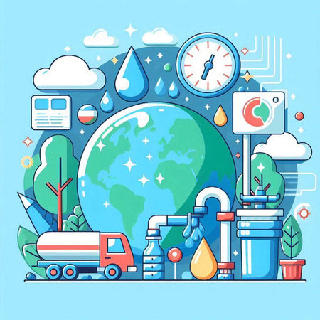 Ecology concept. Save the world. Vector illustration in line art style.のイラスト素材