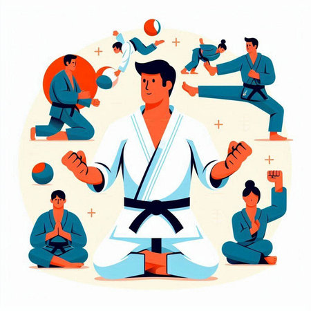 Martial arts, karate, judo, taekwondo, taekwondo, vector illustrationのイラスト素材