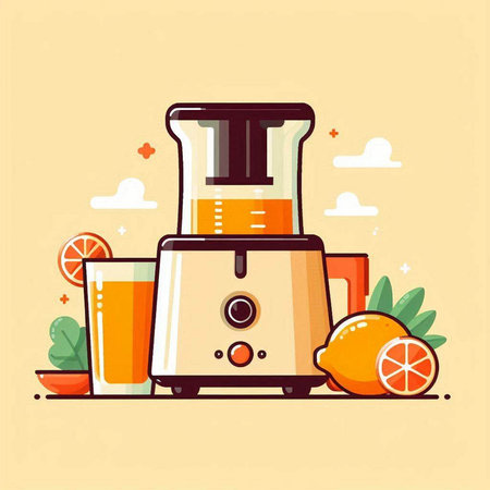 Vector illustration of juicer with orange juice. Flat style design.のイラスト素材