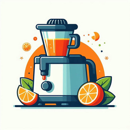 Orange juice in a juicer. Vector illustration in flat style.のイラスト素材
