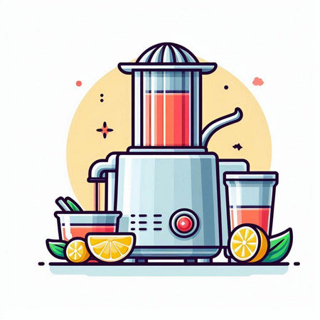 Vector illustration of juicer with ingredients for making lemonade in flat style.のイラスト素材
