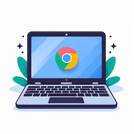 Laptop with colorful pie chart on screen. Flat style vector illustration.のイラスト素材
