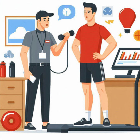 Man in sportswear doing exercises on a treadmill. Vector illustrationのイラスト素材