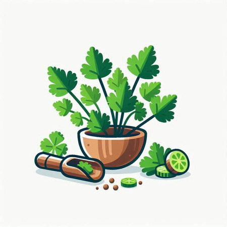 Parsley, parsley in a clay pot. Vector illustration.のイラスト素材
