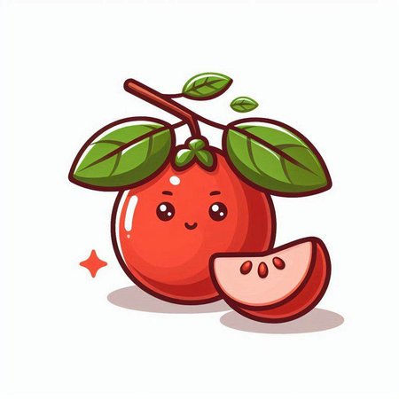 Cute red cherry fruit character isolated on white background. Vector illustration.のイラスト素材