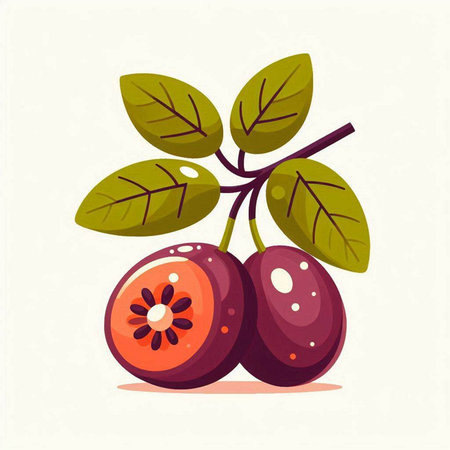 Cranberry vector illustration in flat style. Fresh fruit with leaves.のイラスト素材