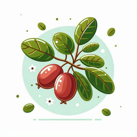Ripe berries of dogwood on a branch. Vector illustration.のイラスト素材