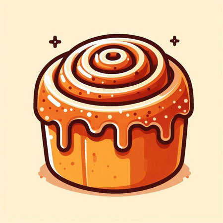 Cinnamon roll vector illustration in cartoon style. Hand drawn bakery product.のイラスト素材