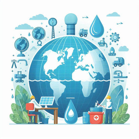 Save water and environment concept. Vector illustration in flat cartoon style.のイラスト素材