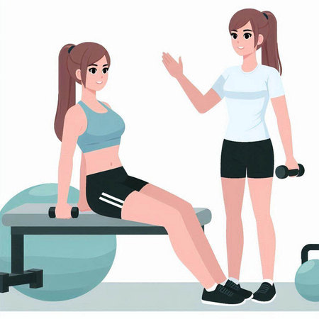Fitness woman doing exercises with dumbbells. Vector illustration.のイラスト素材