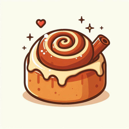 Cinnamon roll. Vector illustration of a sweet bun with cinnamon.のイラスト素材