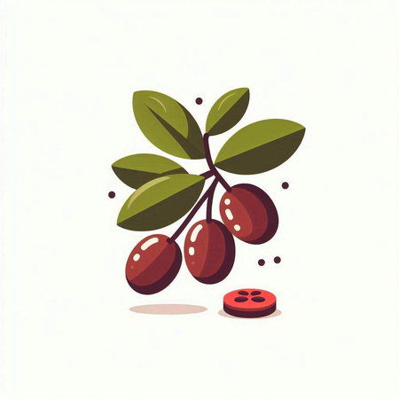 Olive branch with ripe olives on a white background. Vector illustration.のイラスト素材