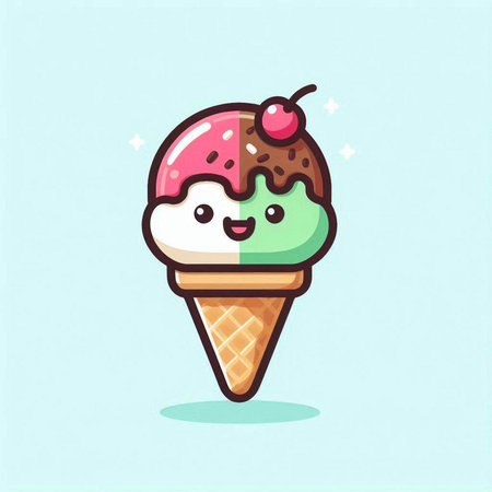 Cute ice cream cartoon character vector illustration. Cute ice cream icon.のイラスト素材