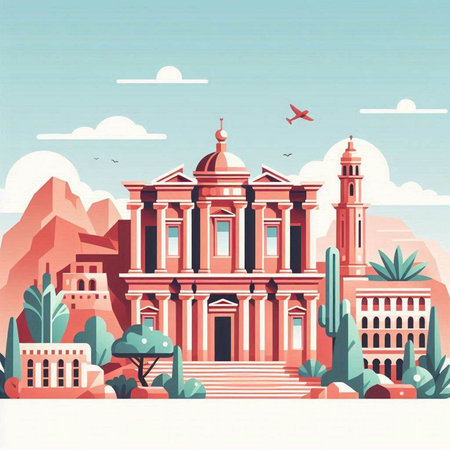 Vector illustration of an old school building in the background of the cityのイラスト素材
