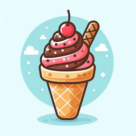 Ice cream in waffle cone. Cute cartoon vector illustration.のイラスト素材