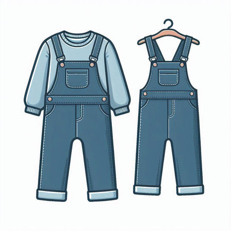 Denim overalls and overalls isolated on a white background.のイラスト素材
