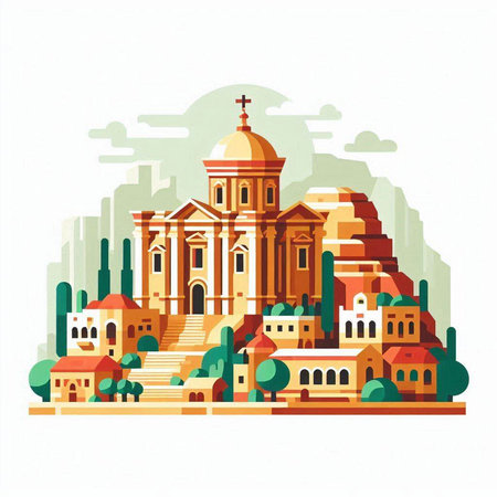 Church of St. John the Baptist in Rome, Italy. Vector illustrationのイラスト素材