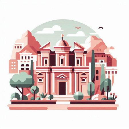 Flat style vector illustration of the ancient city of Rome, Italy.のイラスト素材