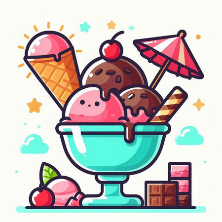 Ice cream scoops in a bowl. Vector illustration in flat styleのイラスト素材