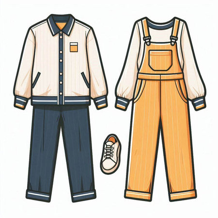 Vector illustration of work overalls and shoes on a white background.のイラスト素材