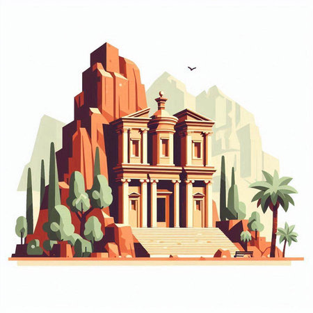 Monastery of St. John in Petra, Jordan. Vector illustrationのイラスト素材