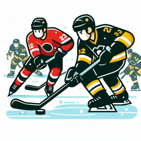 ice hockey players, retro style, vector illustration, no transparency, no gradientsのイラスト素材