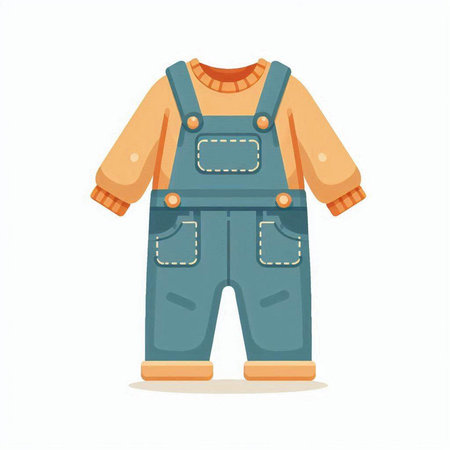 Vector illustration of a child's overalls isolated on white background.のイラスト素材
