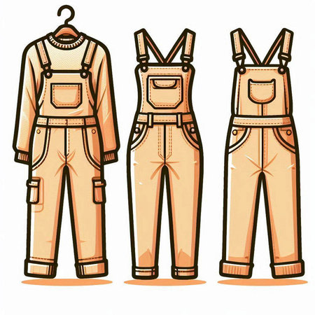 Set of overalls for work in the garden. Vector illustration.のイラスト素材