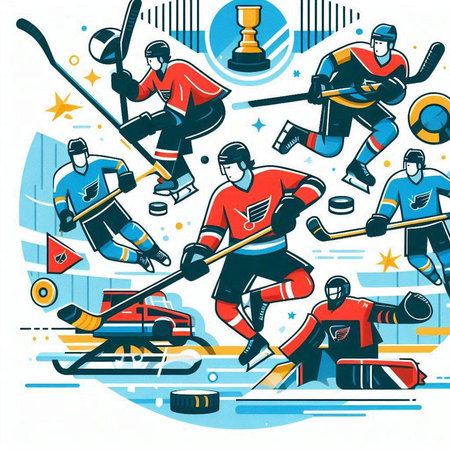 Ice hockey players. Vector illustration of ice hockey players in action.のイラスト素材