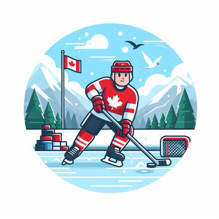 Hockey player. Vector illustration in cartoon style. Winter sport.のイラスト素材