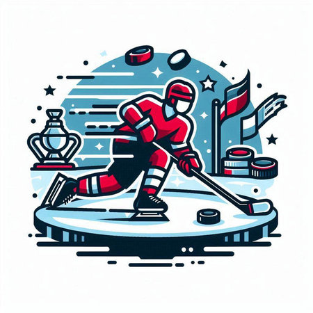 Hockey player with the stick and puck on ice. Vector illustrationのイラスト素材