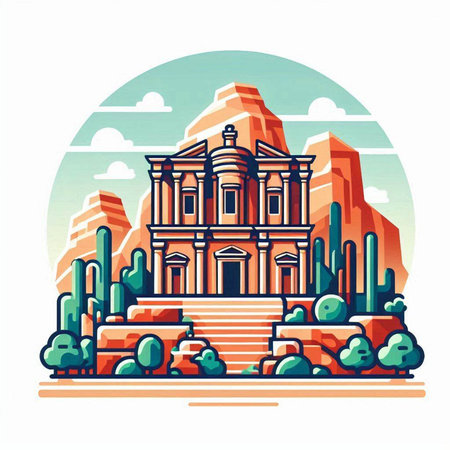 Landscape of the ancient city of Petra, Jordan. Vector illustrationのイラスト素材