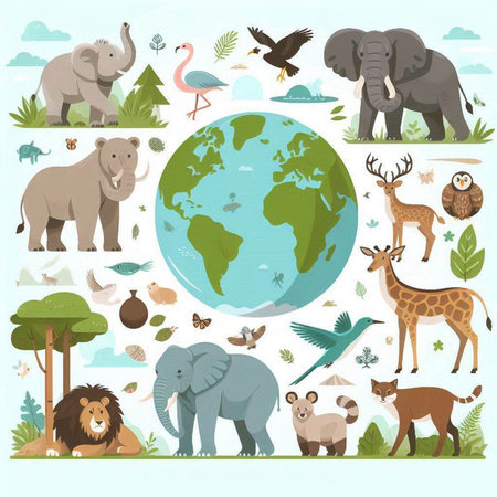 Animals in the world. Set of vector illustrations for your designのイラスト素材