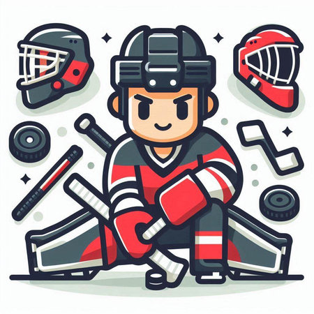 Hockey player with hockey equipment. Vector illustration of a cartoon hockey player.のイラスト素材